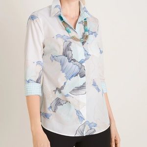 🍄Chico’s No Iron Cotton Petal Print Pocket Shirt.